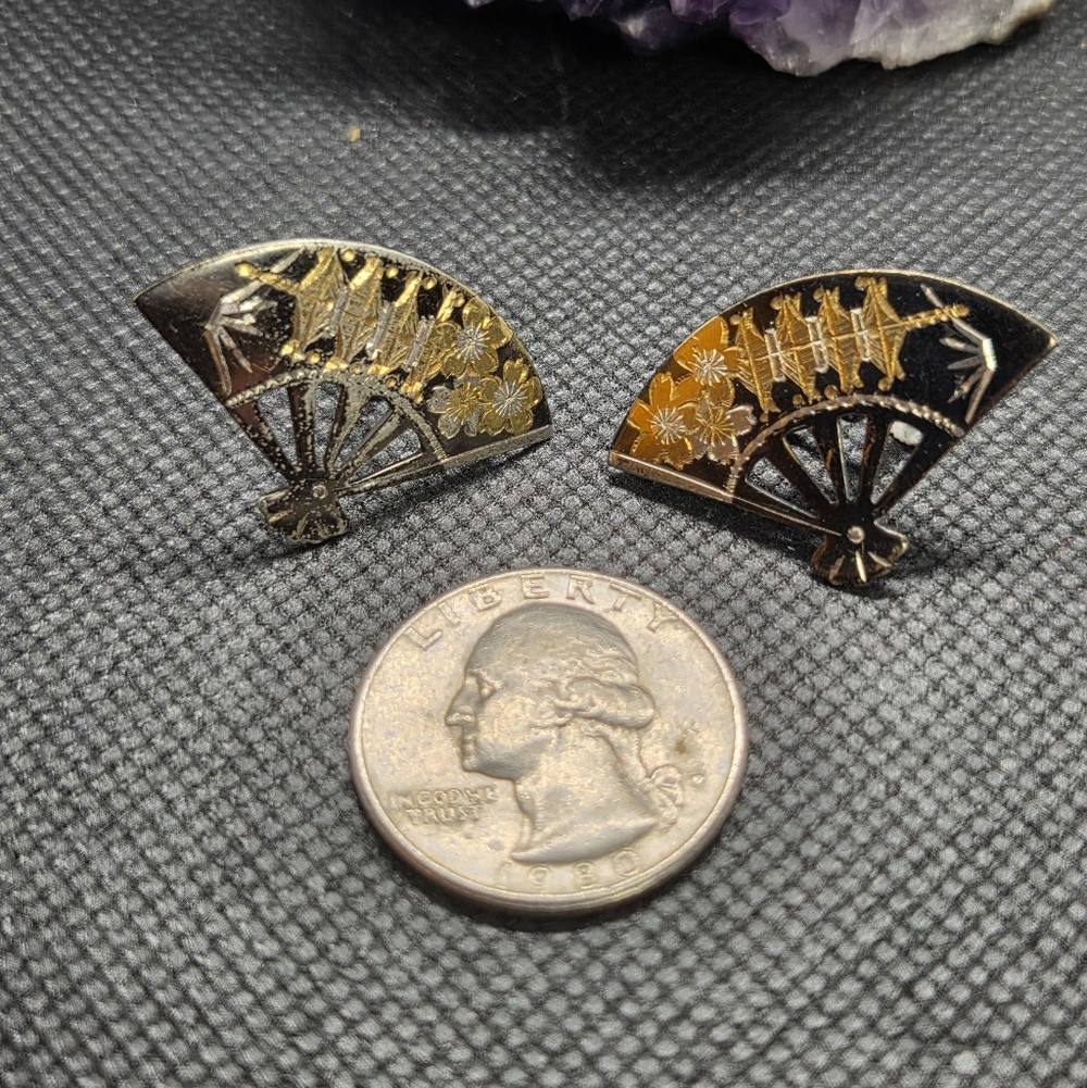 Damascene Fan-Shaped Earrings Sterling Silver - Picture 10 of 10